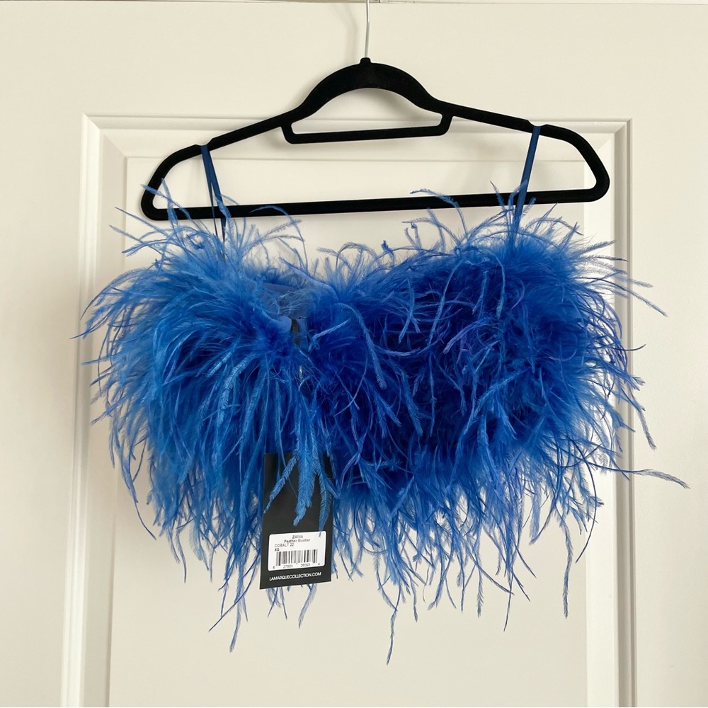 LA MARQUE Zaina ostrich feather Top Dark Rich Blue - Picture 3 of 4
